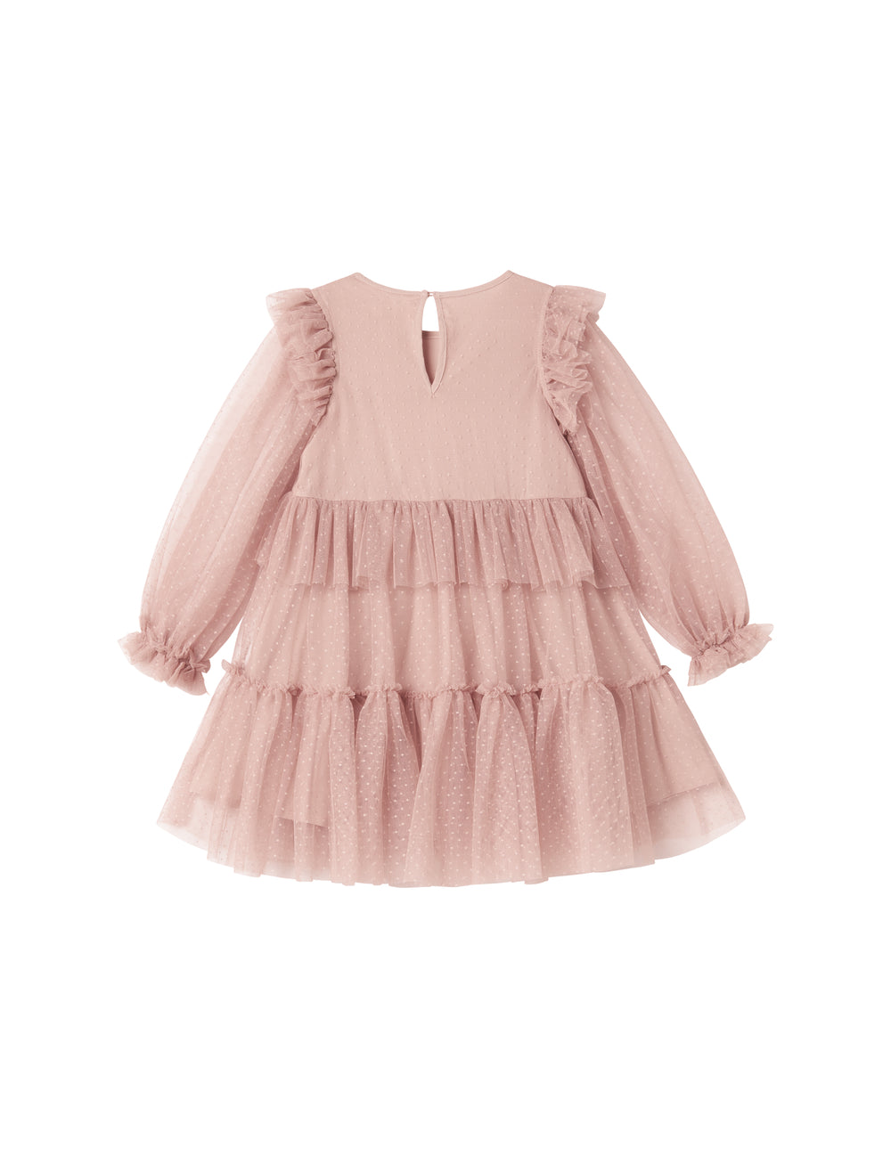 Rosa tylkjole til børn med lagdelt design og lange ærmer