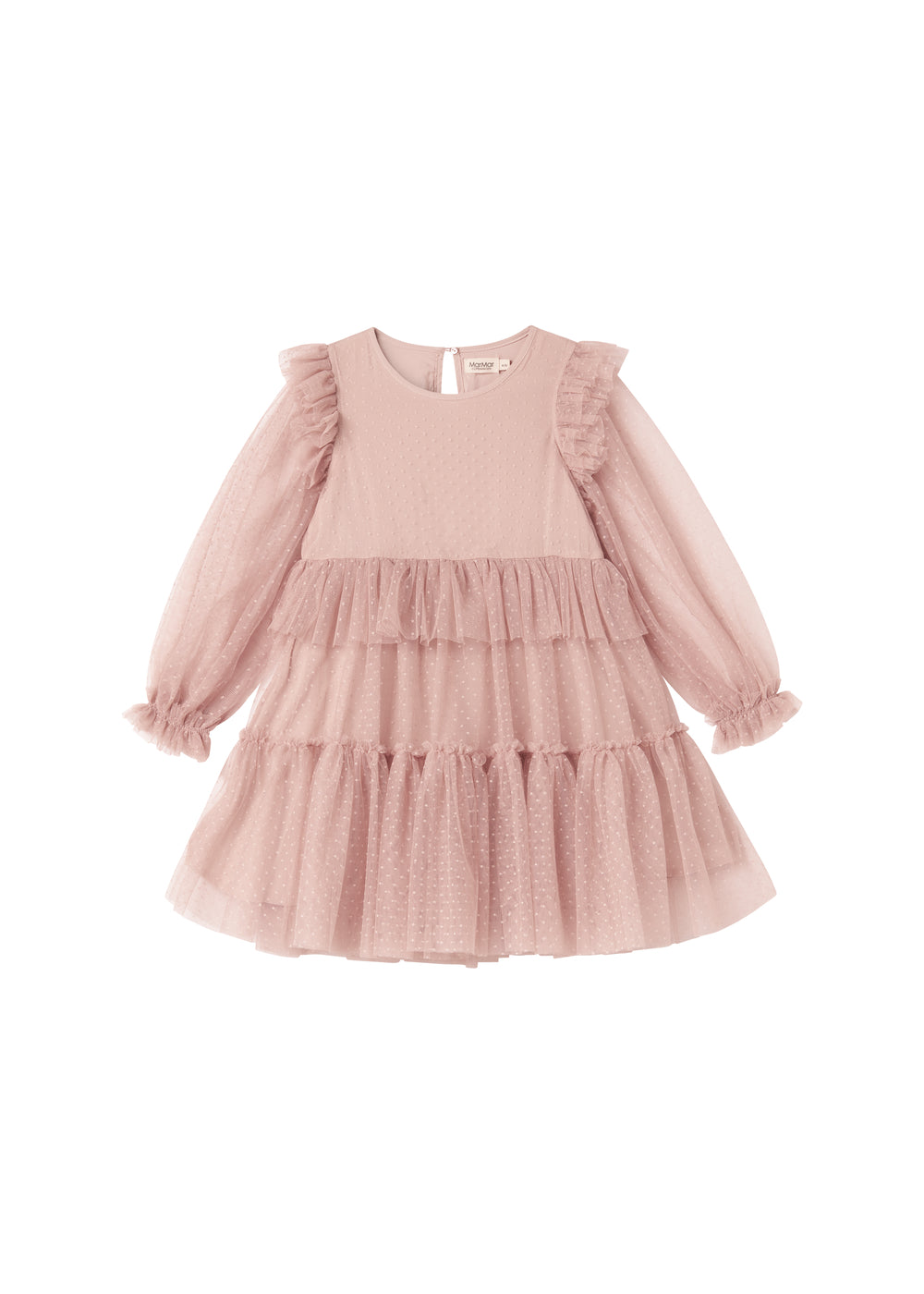 Rosa tylkjole til børn med lagdelt design og lange ærmer