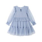 Blå tylkjole til børn med lagdelt design og lange ærmer