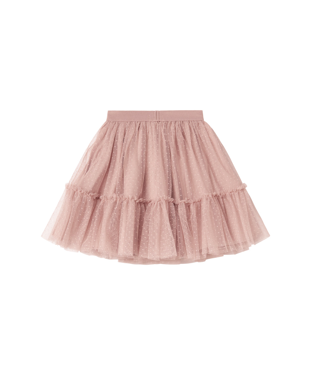 Lyserød tylnederdel til børn med lagdelt design og elastik i taljen