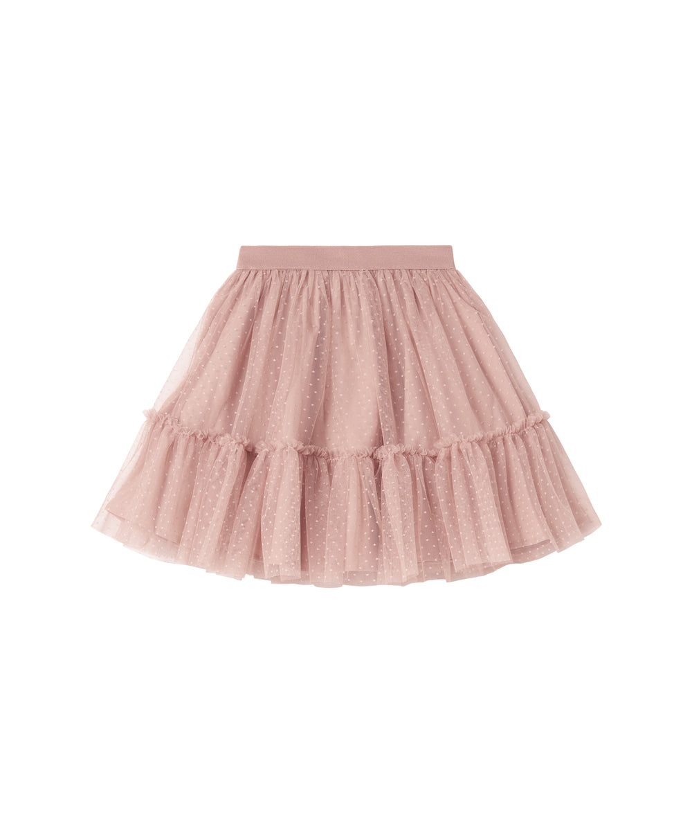 Lyserød tylnederdel til børn med lagdelt design og elastik i taljen