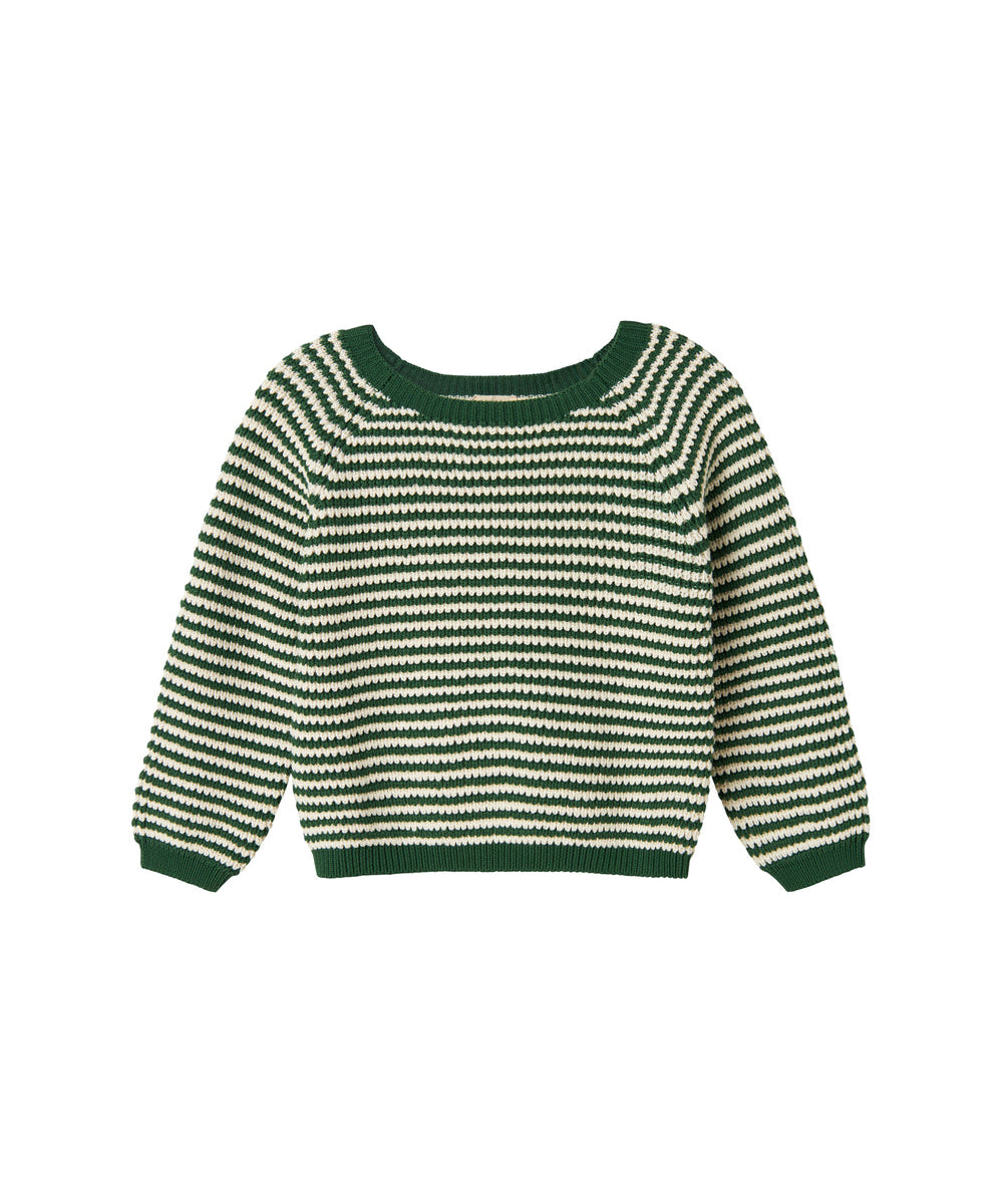 Grøn og hvid stribet striktrøje til børn