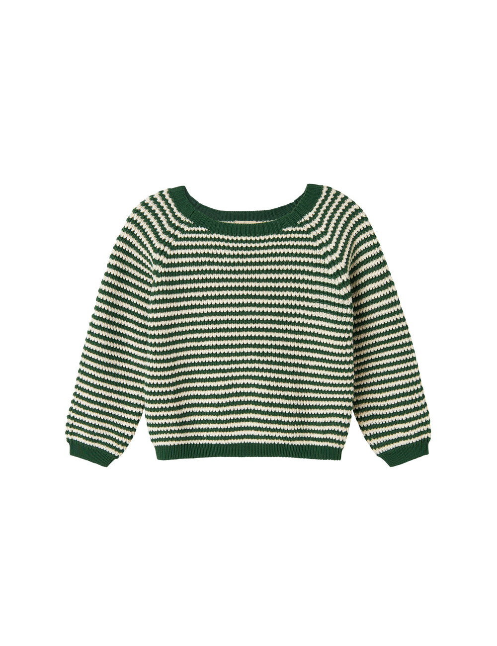 Green and white striped knit sweater for children