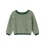 Grøn og hvid stribet striktrøje til børn