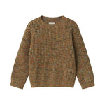 Brunmeleret striktrøje til kvinder set forfra