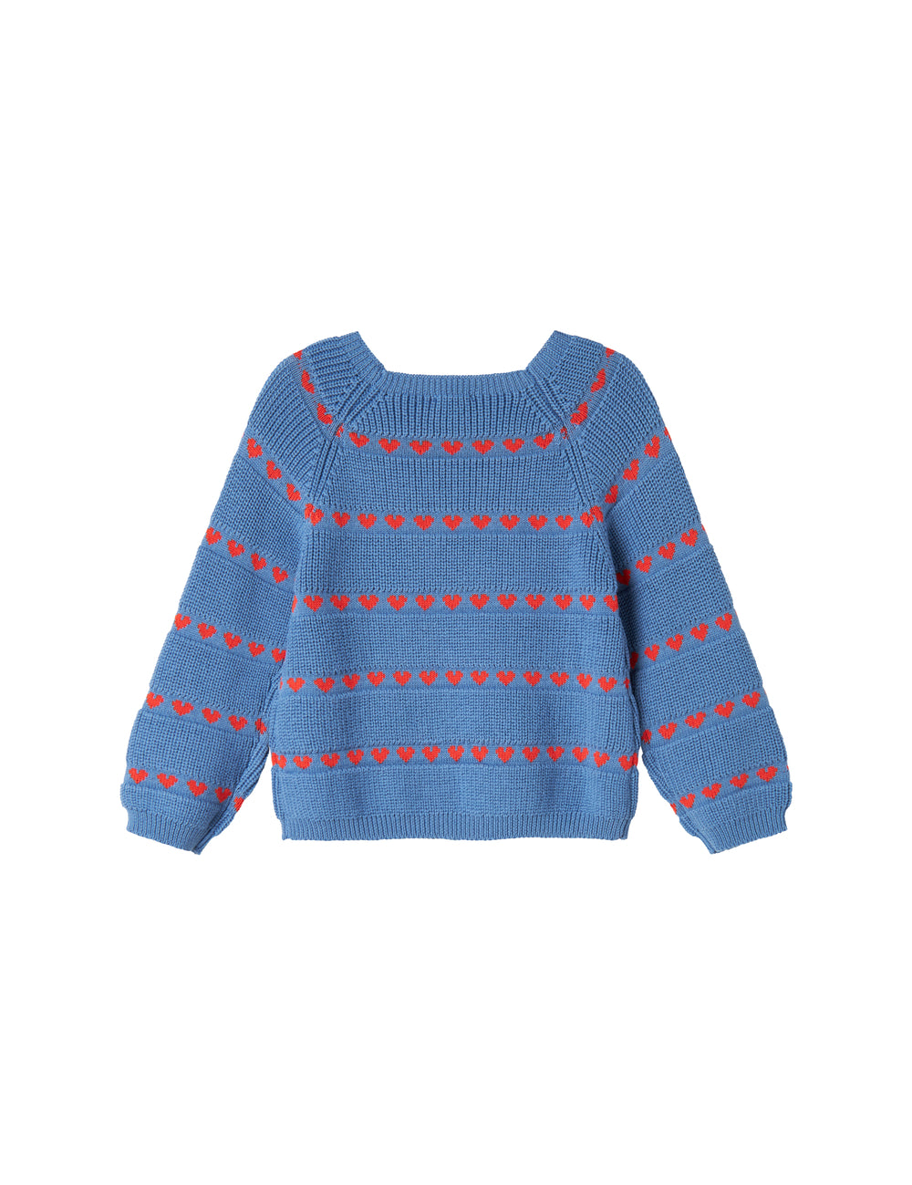 Blå striktrøje til børn med røde hjerter og lange ærmer