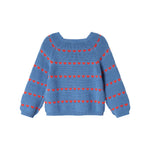 Blå striktrøje til børn med røde hjerter og lange ærmer