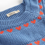 Blå striktrøje til børn med røde hjerter og lange ærmer