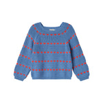 Blå striktrøje til børn med røde hjerter og lange ærmer