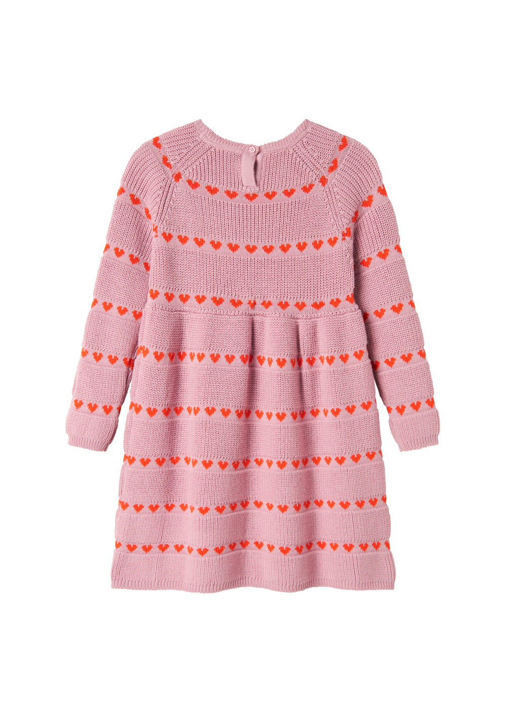 Lyserød strikkjole til børn med røde hjerter