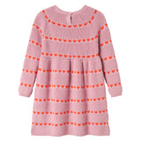 Lyserød strikkjole til børn med røde hjerter