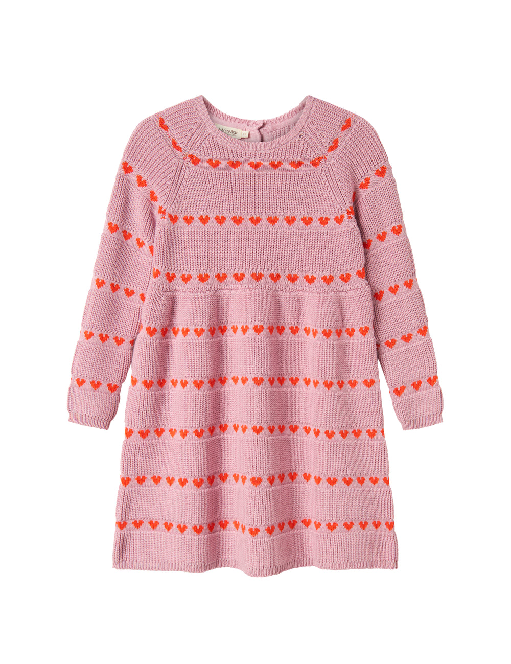 Lyserød strikkjole til børn med røde hjerter