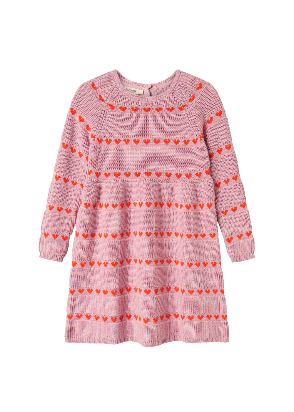 Lyserød strikkjole til børn med røde hjerter