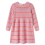 Lyserød strikkjole til børn med røde hjerter