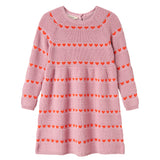 Lyserød strikkjole til børn med røde hjerter