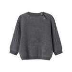Mørkegrå strikket babypullover med rund hals