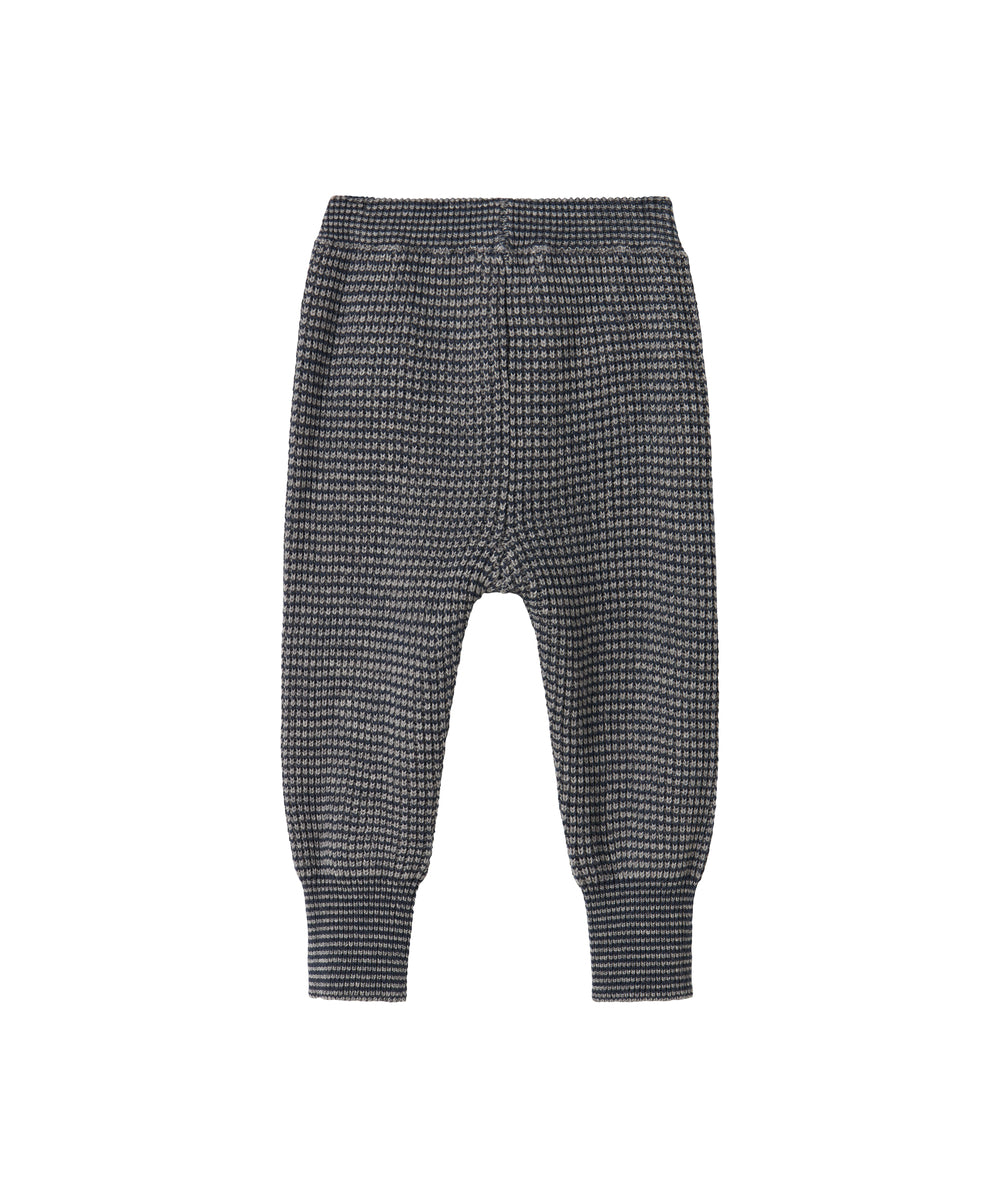 Mørkegrå strikkede babybukser med elastisk talje og ribkanter