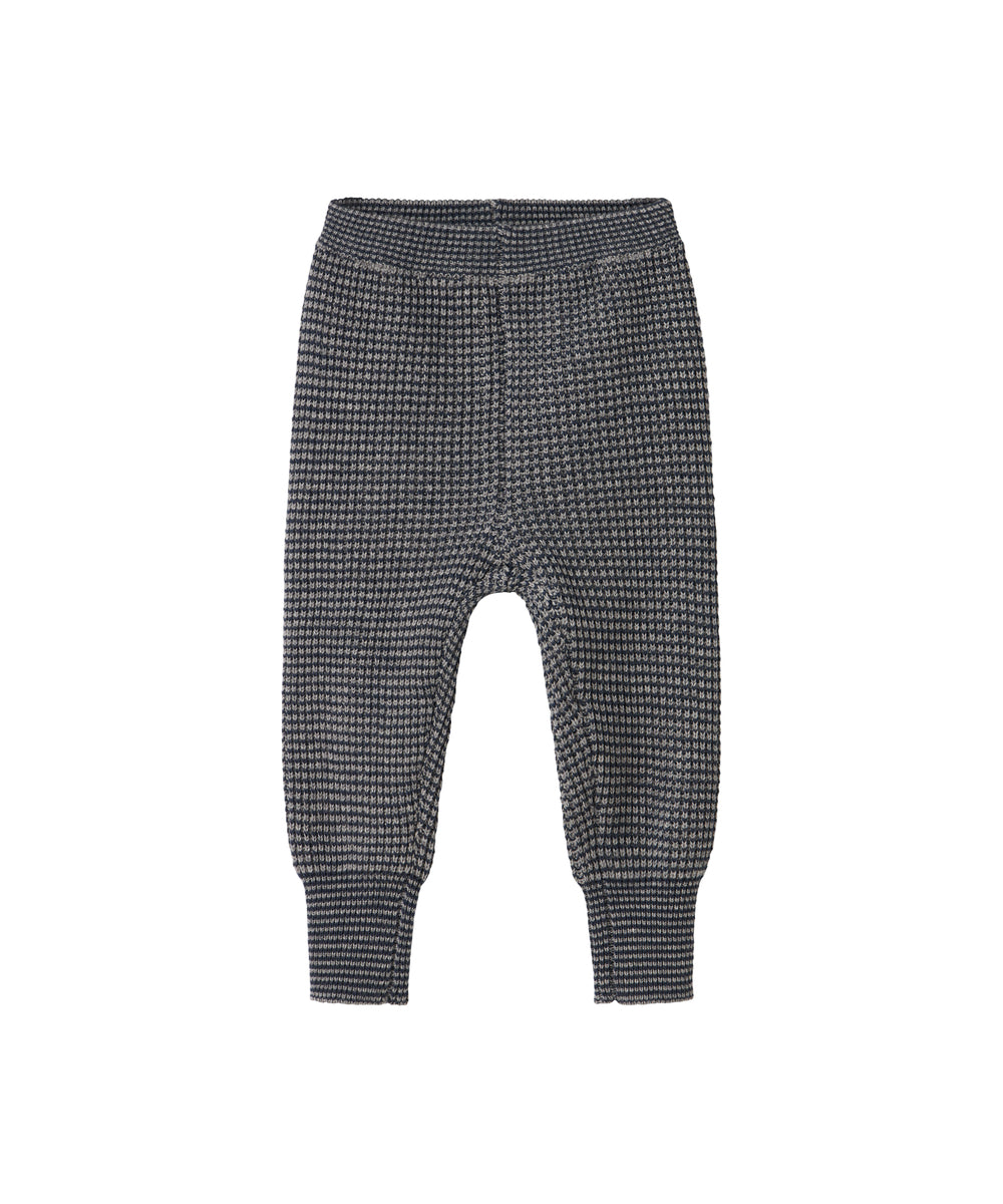 Mørkegrå strikkede babybukser med elastisk talje og ribkanter