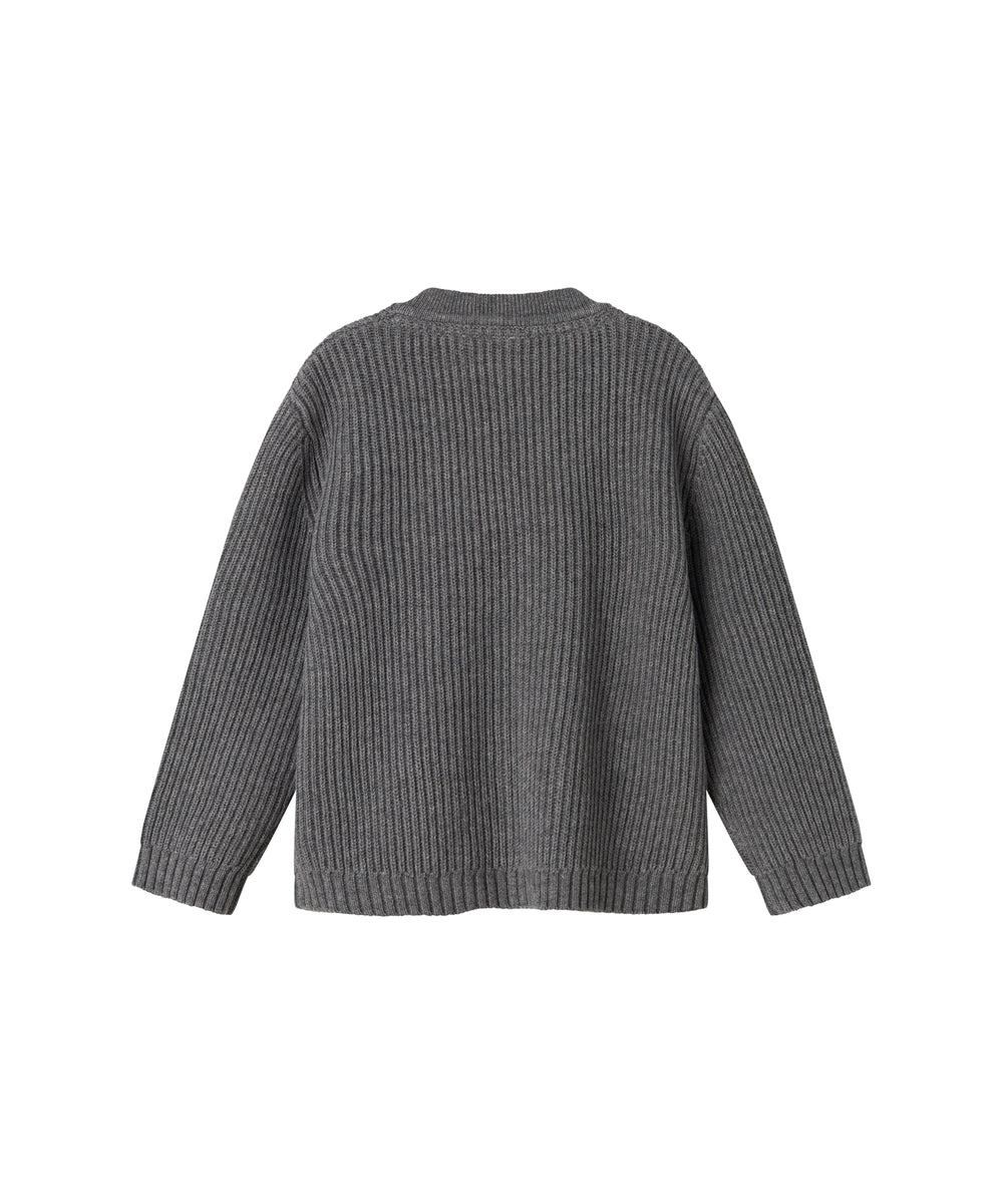 Mørkegrå strikket cardigan til børn med knapper og lommer