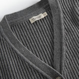 Mørkegrå strikket cardigan til børn med knapper og lommer