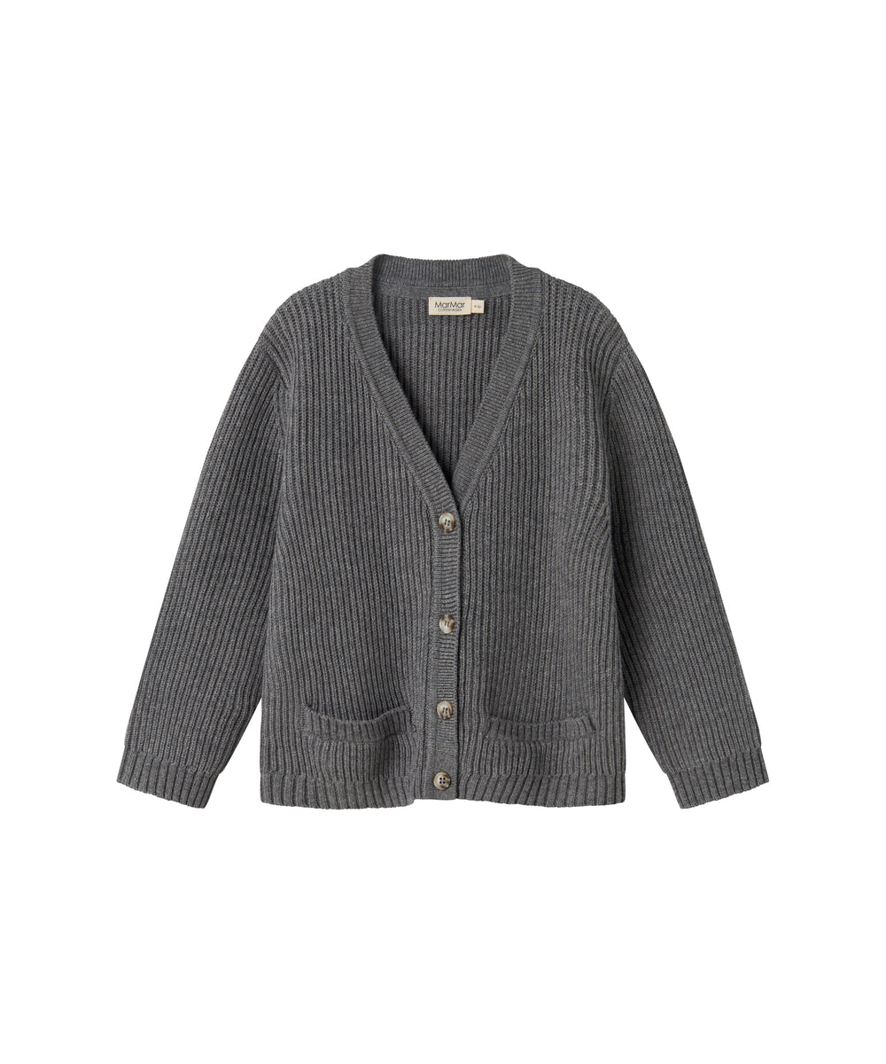 Mørkegrå strikket cardigan til børn med knapper og lommer