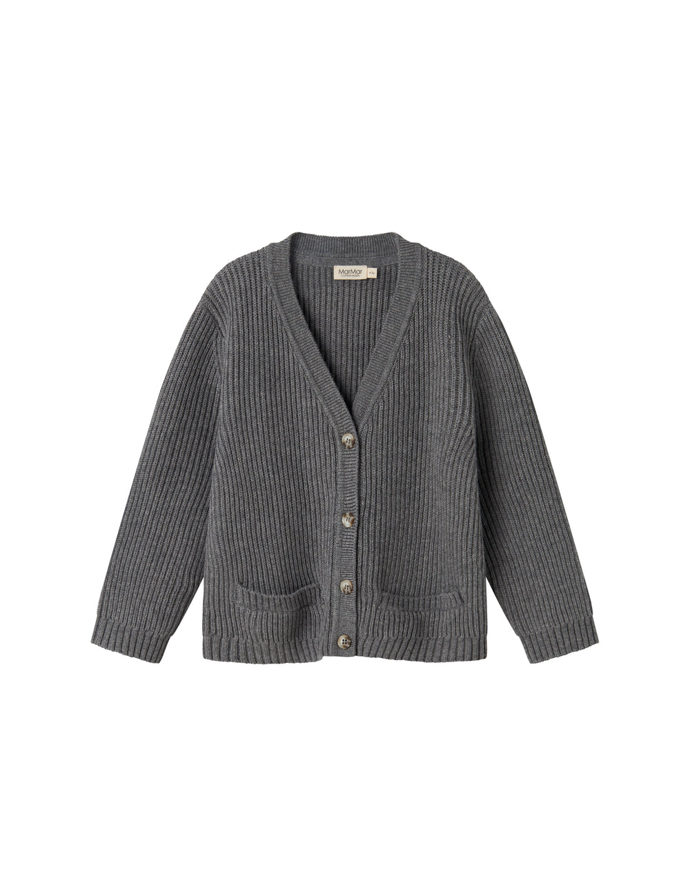 Mørkegrå strikket cardigan til børn med knapper og lommer