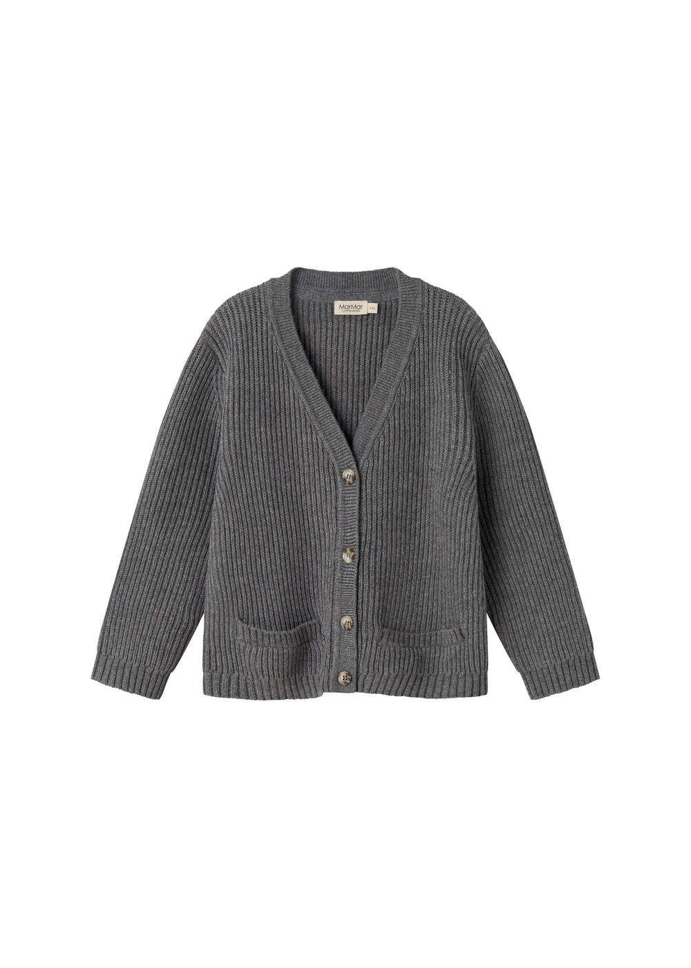 Mørkegrå strikket cardigan til børn med knapper og lommer