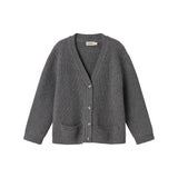 Mørkegrå strikket cardigan til børn med knapper og lommer