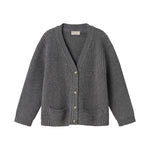 Mørkegrå strikket damecardigan med knapper og lommer