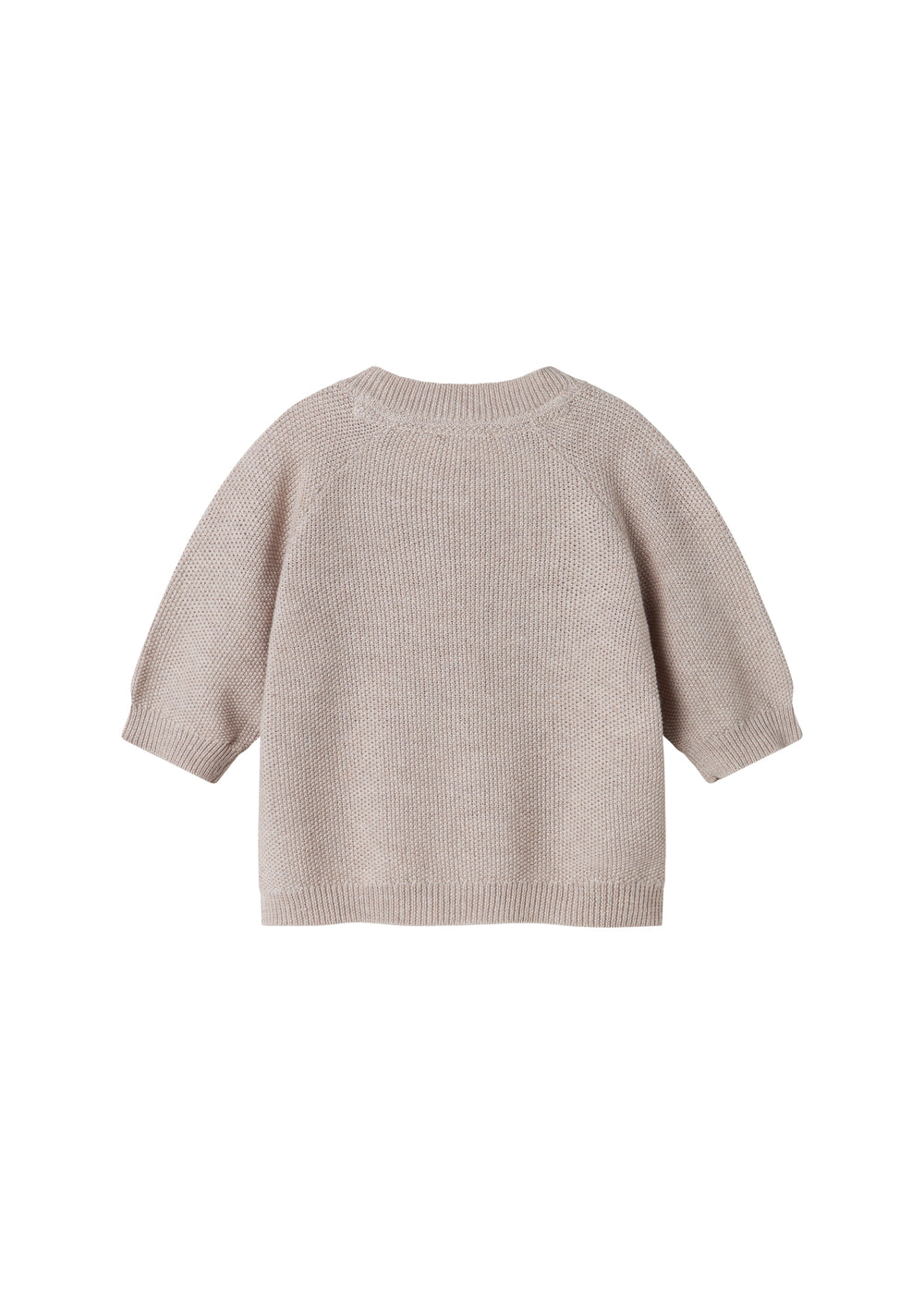 Beige/grå strikket babycardigan med knaplukning foran