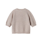 Beige/grå strikket babycardigan med knaplukning foran
