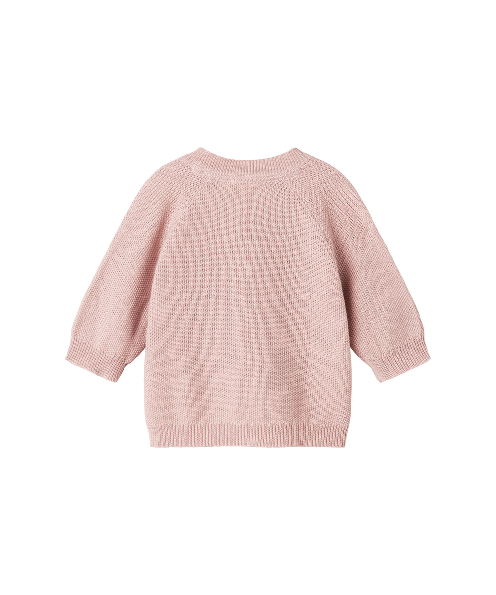 Lyserød strikket babycardigan med lange ærmer