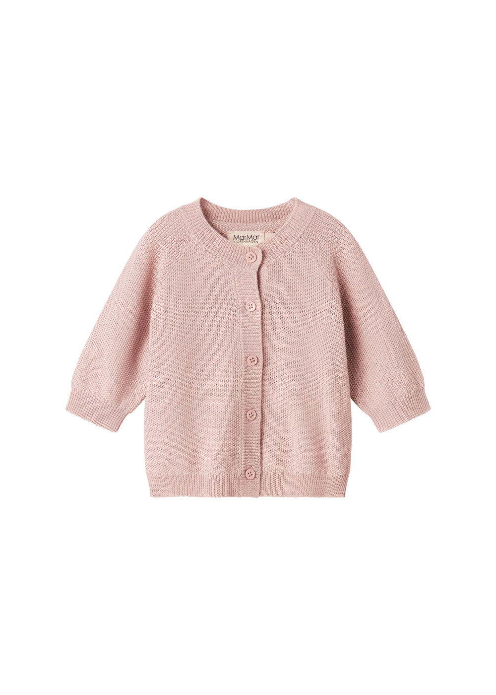 Lyserød strikket babycardigan med lange ærmer