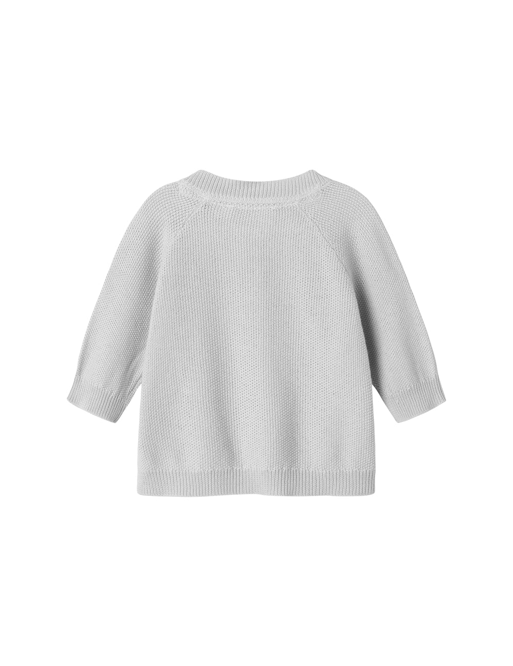 Lys grå strikket babytrøje med lange ærmer
