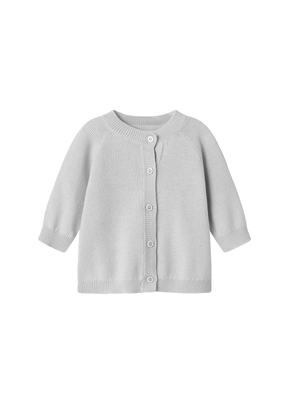 Lys grå strikket babytrøje med lange ærmer
