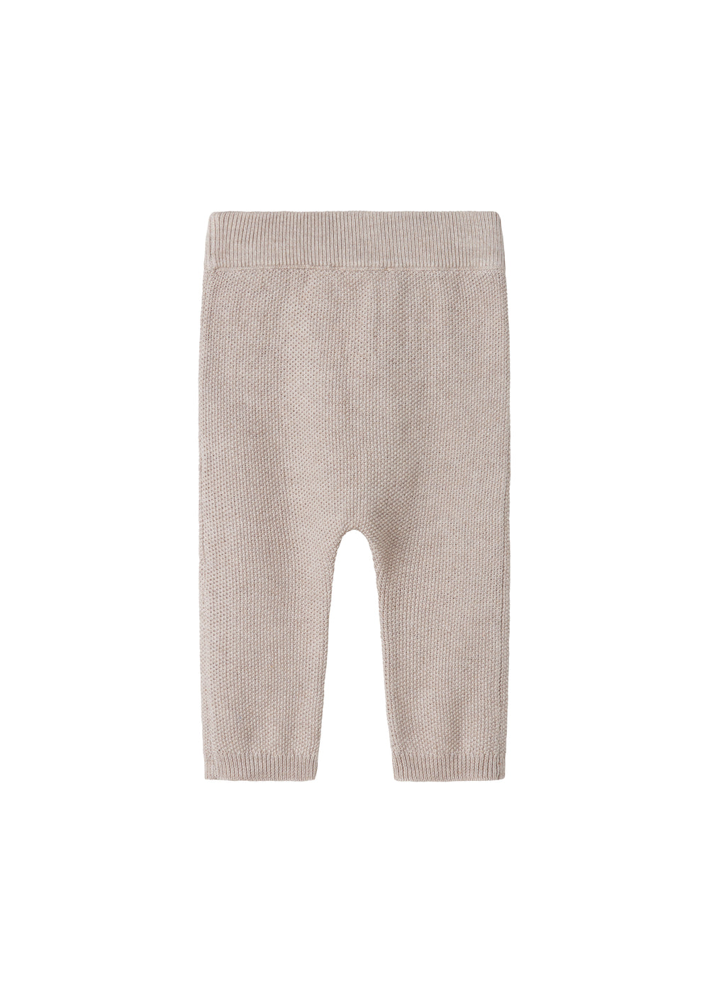 Beige strikkede babybukser med elastik i taljen