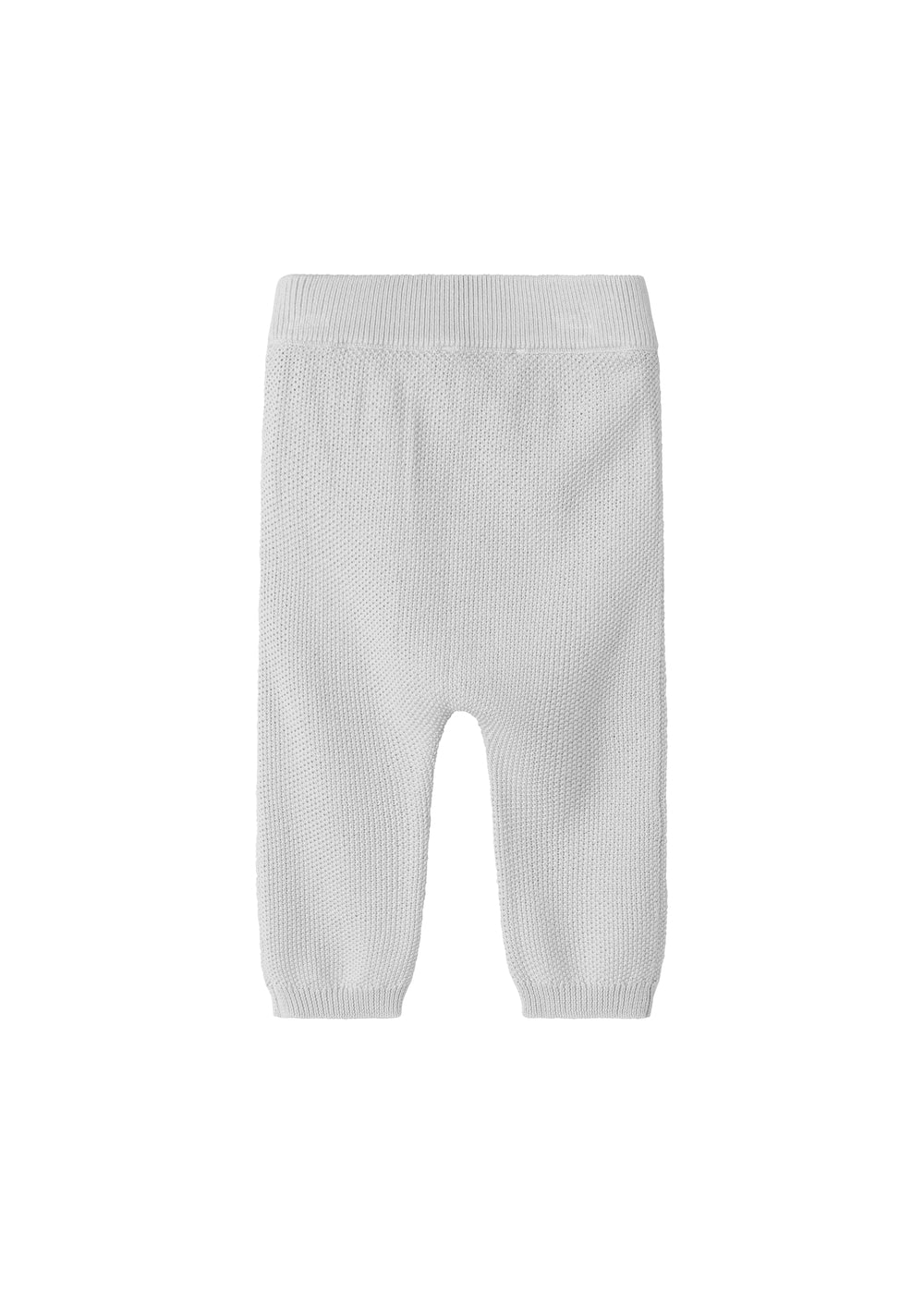 Grå strikkede babybukser med elastik i taljen