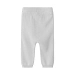 Grå strikkede babybukser med elastik i taljen