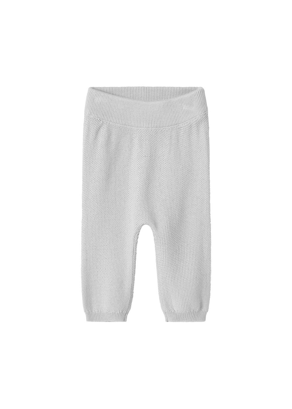 Grå strikkede babybukser med elastik i taljen