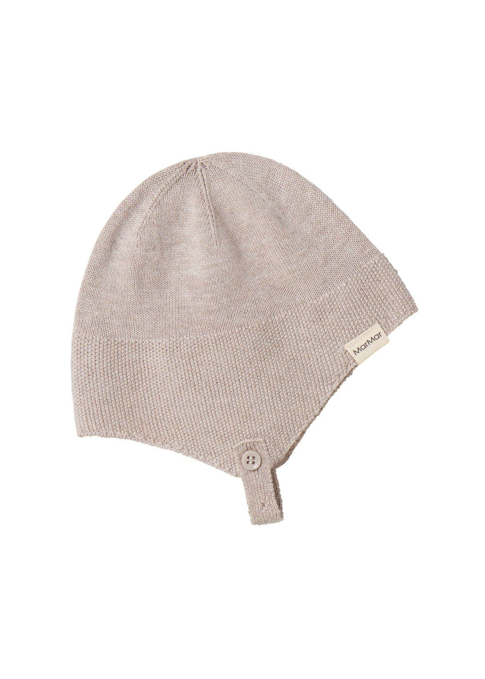 Beige strikket babyhue med lille rem