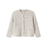 Lysegrå cardigan til børn  i uld med kabelstrik og knapper