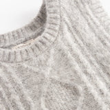 Strikvest til børn i lysegrå uld med kabelmønster