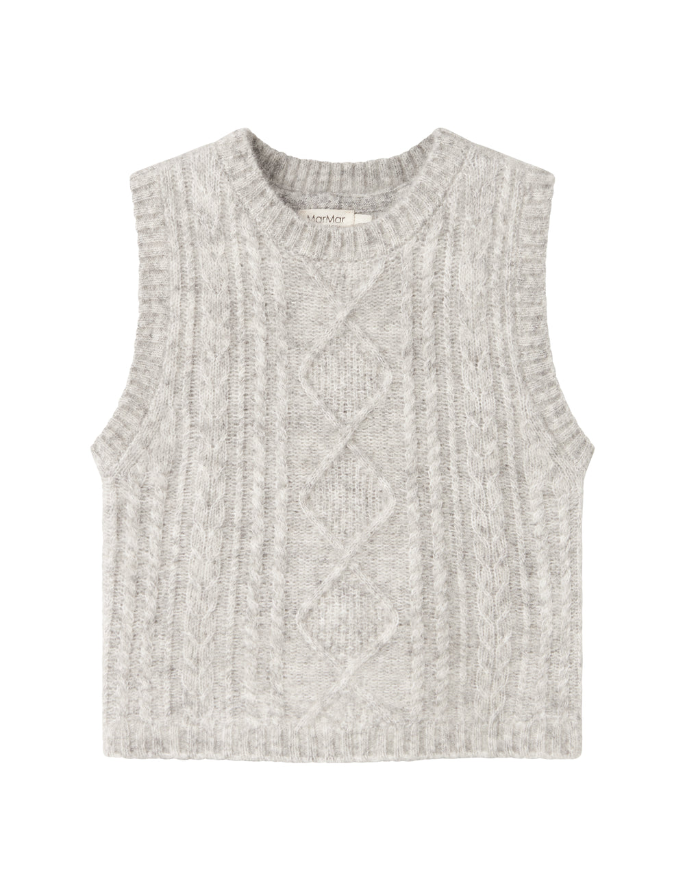 Strikvest til børn i lysegrå uld med kabelmønster