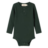 Grøn ribbet body med stolpe knaplukning til baby
