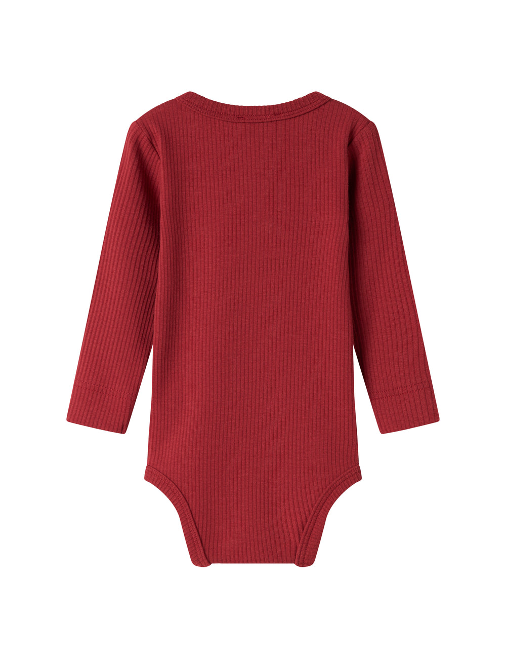 Rød ribbet body med stolpeknaplukning til baby