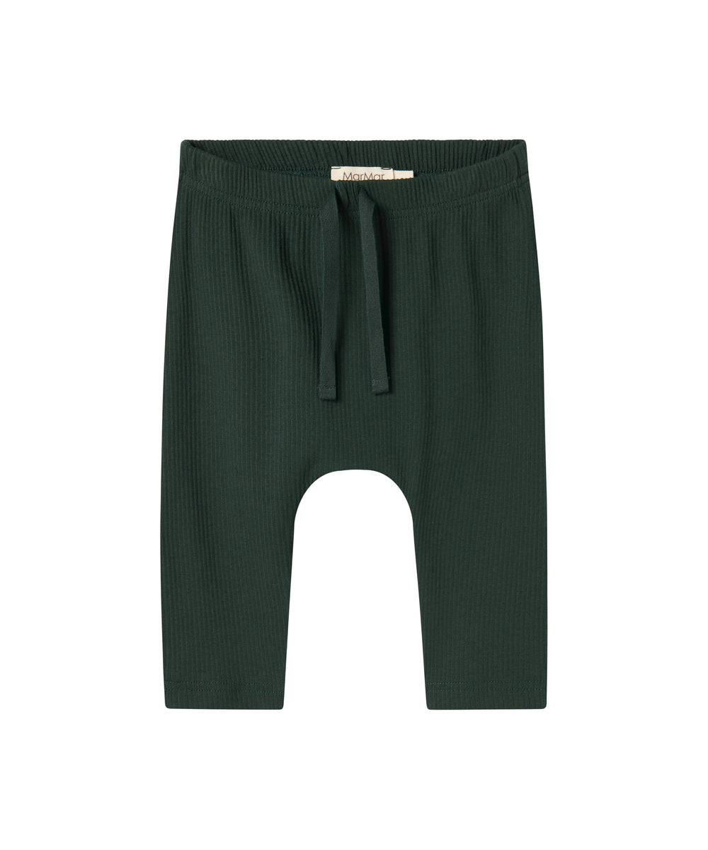 Grøne ribbede babybukser med snøre i taljen