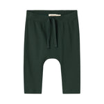 Grøne ribbede babybukser med snøre i taljen