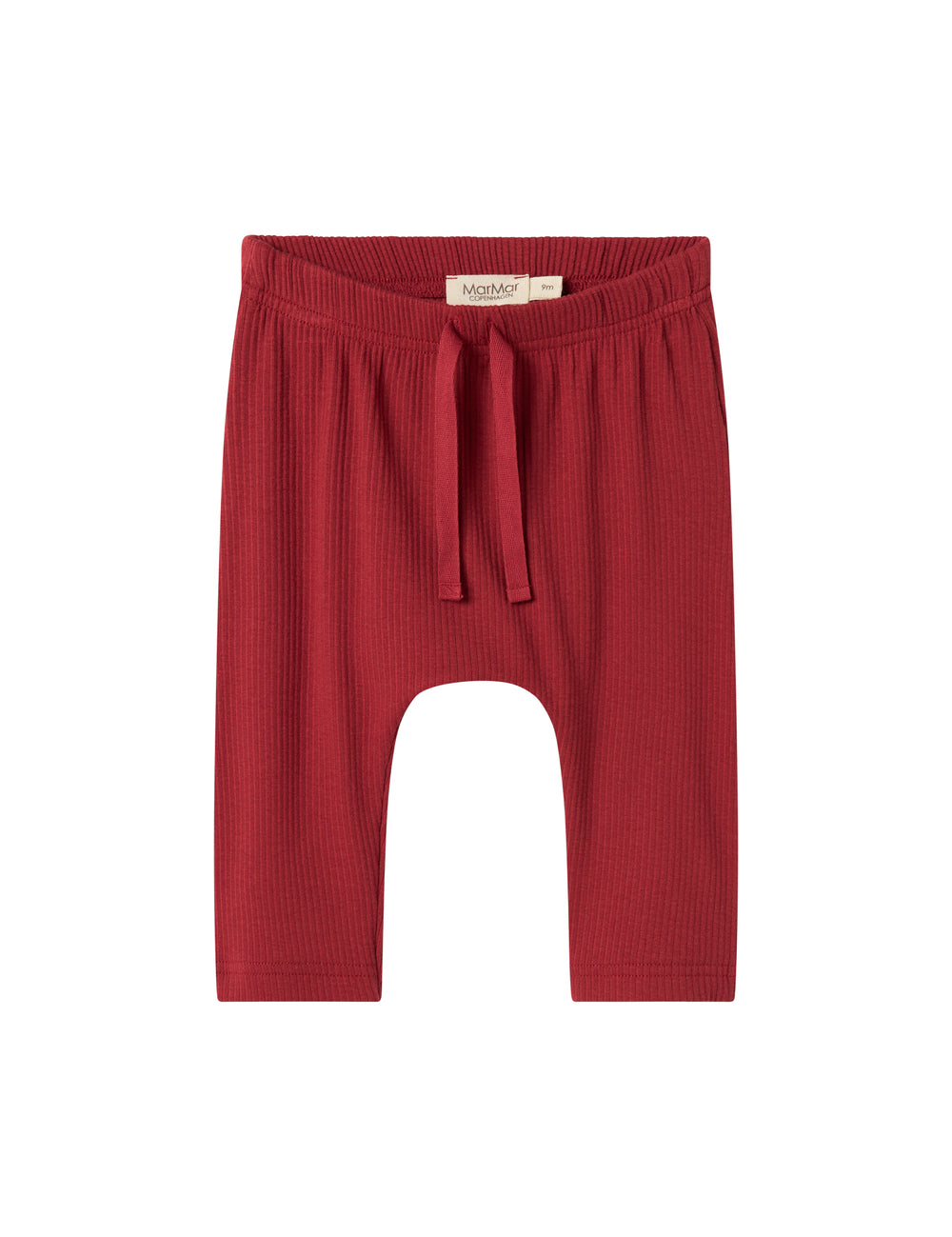 Røde ribbede babybukser med snøre i taljen