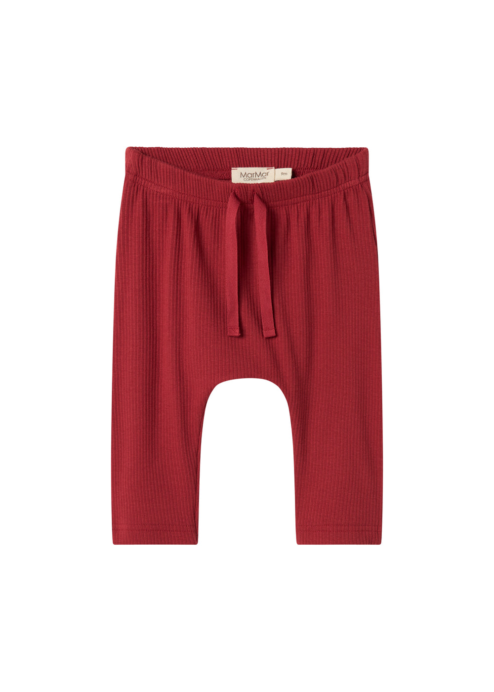 Røde ribbede babybukser med snøre i taljen