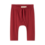 Røde ribbede babybukser med snøre i taljen